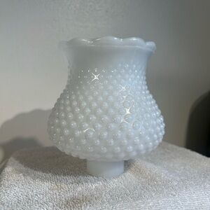 Vtg Hurricane Lamp Shade White Milk Glass Hobnail Scalloped Fixture 1.5" Fitter